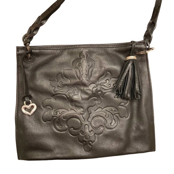 Brighton Beautiful Rare Black Leather Embossed Shoulder Bag